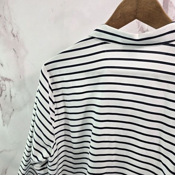 J Jill Shirt Women Medium Tall Navy White Striped Button Up Blouse Nautical - Picture 6 of 13